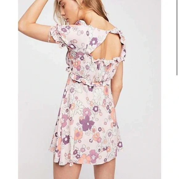 For Love and Lemons Magnolia Mini Dress- groovy pink floral mini dress - Picture 2 of 7